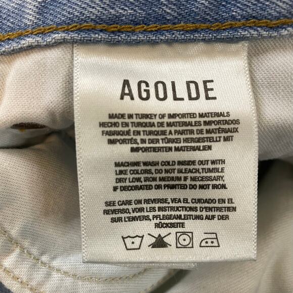 AGOLDE 90s Pinch Waist Jeans Women’s 31 High Rise Organic Light Wash Raw Hem - Picture 13 of 13